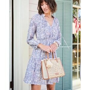Spartina 449 Purple Floral‎ Kyrsten Smocked Waist Long Sleeve Dress Pockets XS